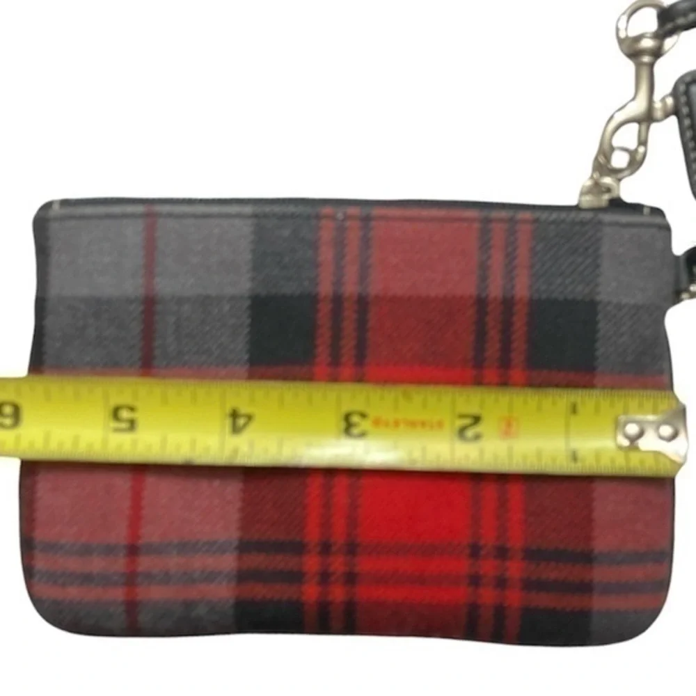 Coach plaid and leather wristlet bag